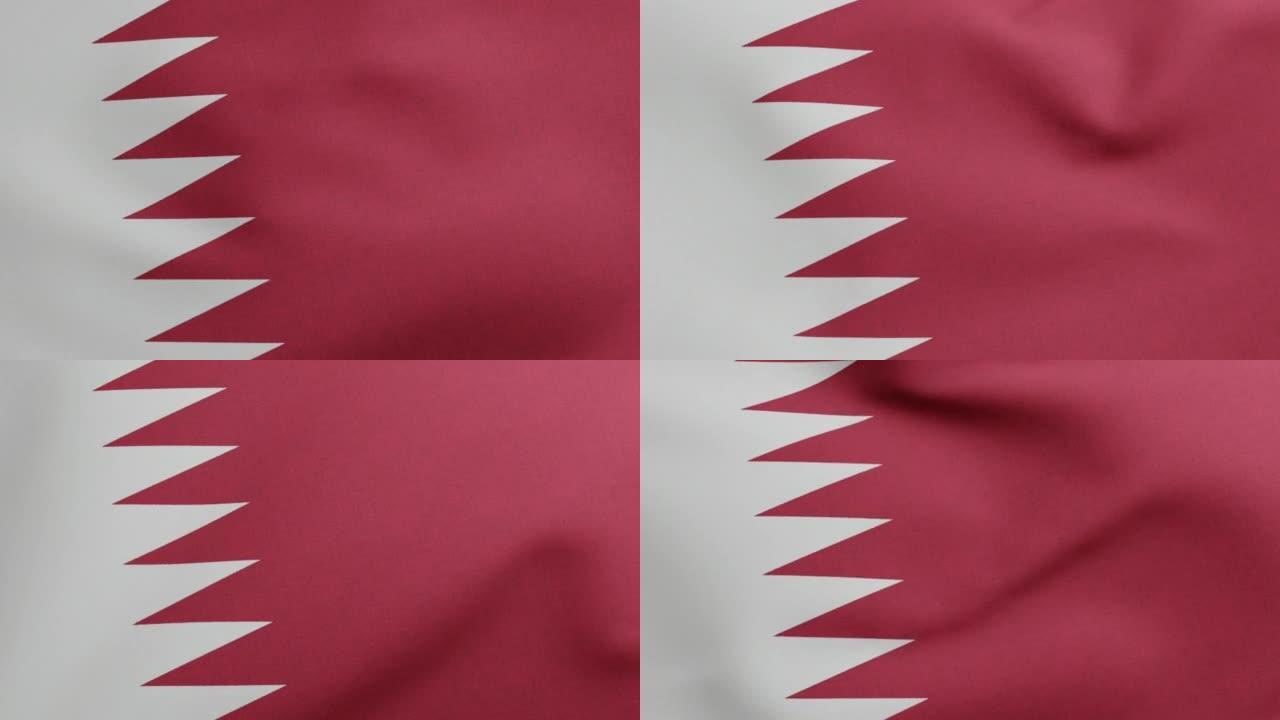 卡塔尔国旗挥舞原色3D渲染，卡塔尔国国旗纺织品，卡塔尔独立日军大衣