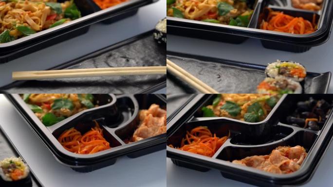 装在容器中的一套韩国食品。韩国料理。亚洲午餐