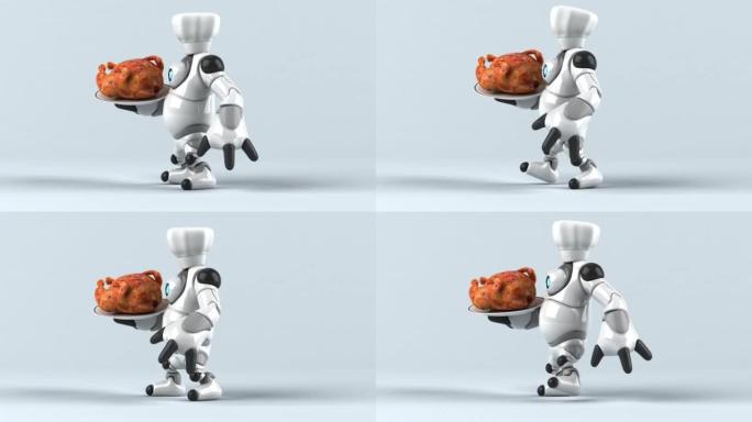 有趣的3D卡通机器人与一只鸡