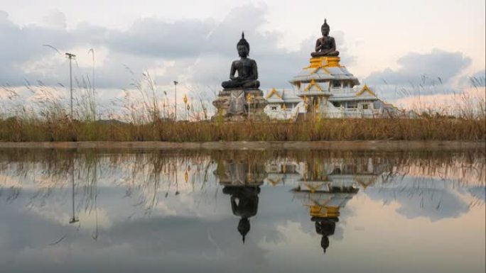泰国宋卡府佛教省佛像的延时日落场景