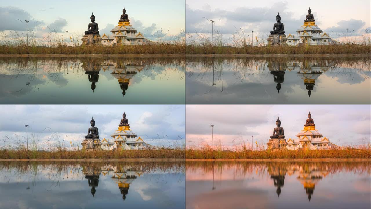 泰国宋卡府佛教省佛像的延时日落场景