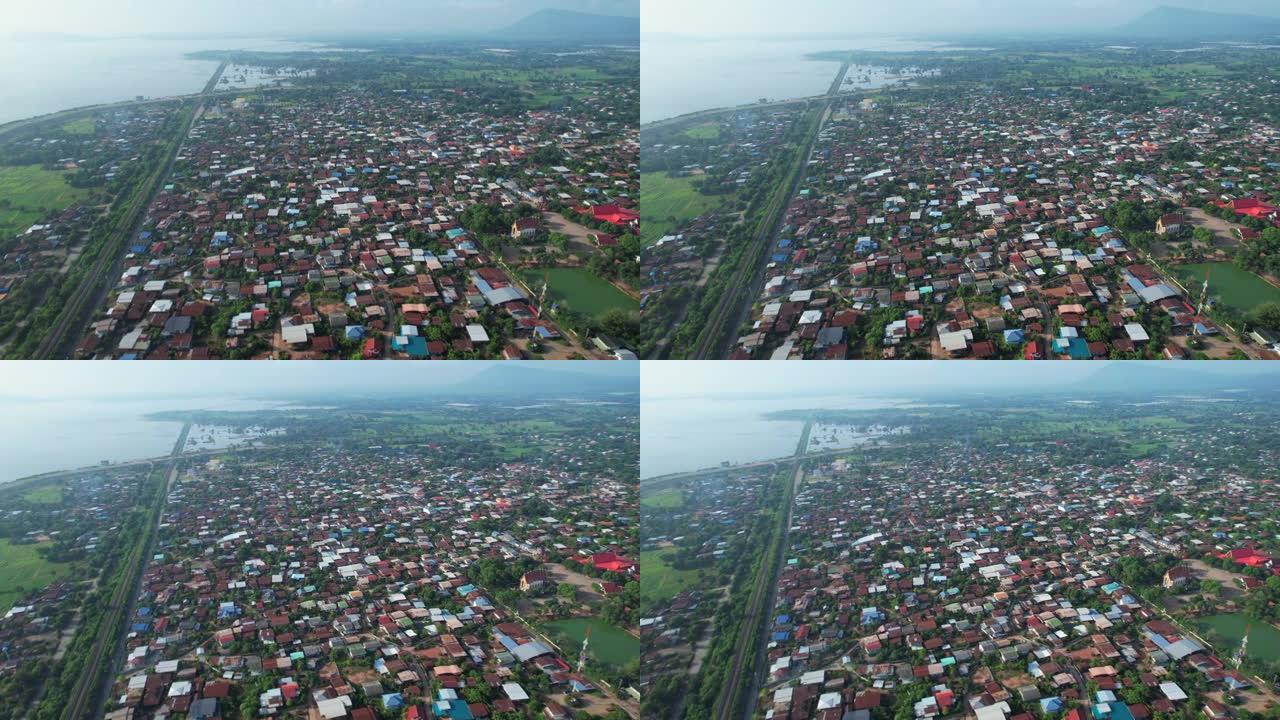 空中无人机电影拍摄于泰国华富里府Coke Salung村的小村庄