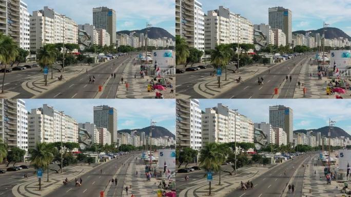 里约热内卢市传奇海滩科帕卡巴纳 (Praia de Copacabana) 的鸟瞰图 -- 南美洲巴