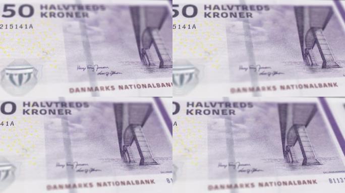 丹麦50克朗的纸币观察和储备侧特写跟踪多莉拍摄50丹麦纸币当前50丹麦克朗纸币4k分辨率股票视频-丹