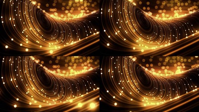 抽象金色漩涡线，发光点可循环背景