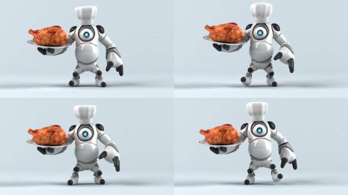 有趣的3D卡通机器人与一只鸡