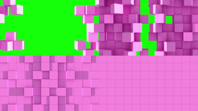 粉色立方体组装在绿色背景上