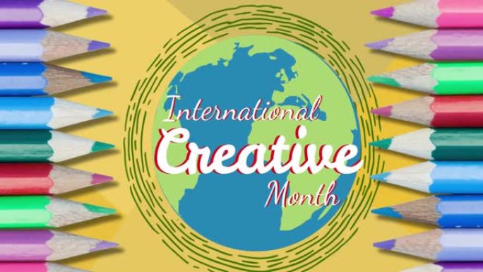 铅笔动画和全球国际创意月文本