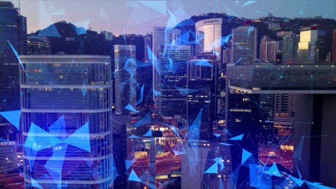 香港城市的鸟瞰图和数码元素效果。