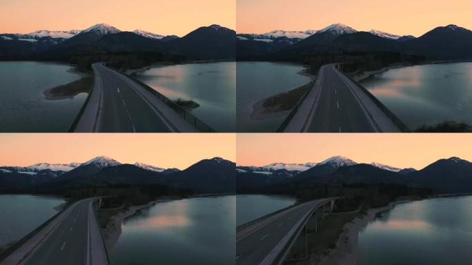 西尔文斯坦大坝淡水饮用水水库大桥在风景秀丽的巴伐利亚奥地利阿尔卑斯山，山脉和清澈的蓝色水在充满活力的