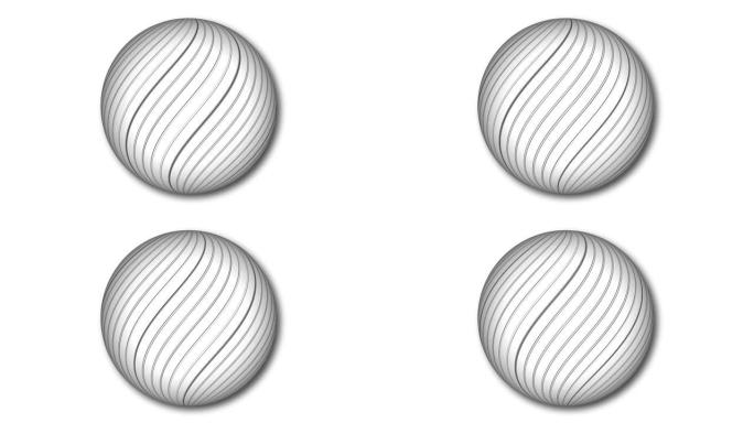 球体上的条纹几何线动画。动画抽象球体在白色背景上移动。