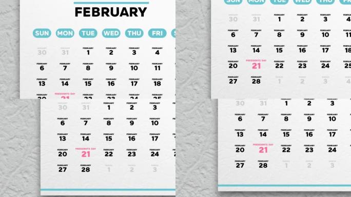 一个美丽的2月页面2022的特写镜头移动到总统日日期