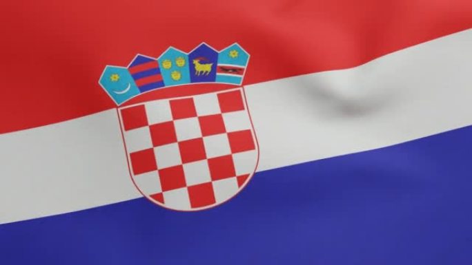 克罗地亚国旗挥舞原始大小和颜色3D渲染，克罗地亚共和国国旗纺织品，Zastava Hrvatske,