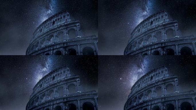 罗马罗马斗兽场与银河和流星，意大利