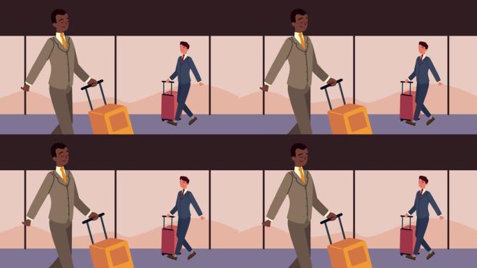 年轻的挽歌旅行者在机场散步