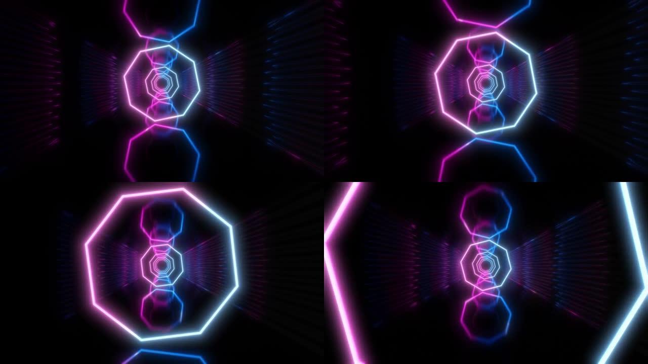 抽象氖无限隧道无缝环路。未来光谱动画。4K
