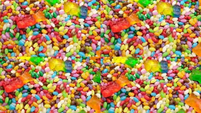 不同类型的糖果，俯视图从缩短。