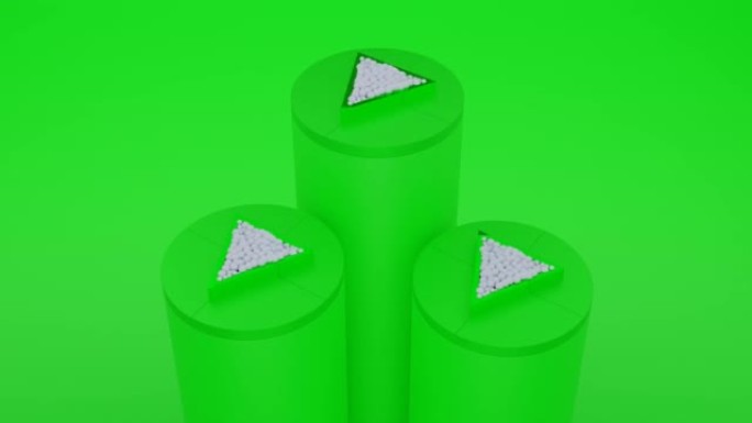抽象绿色和白色3圆柱和三角形基座讲台4k视频