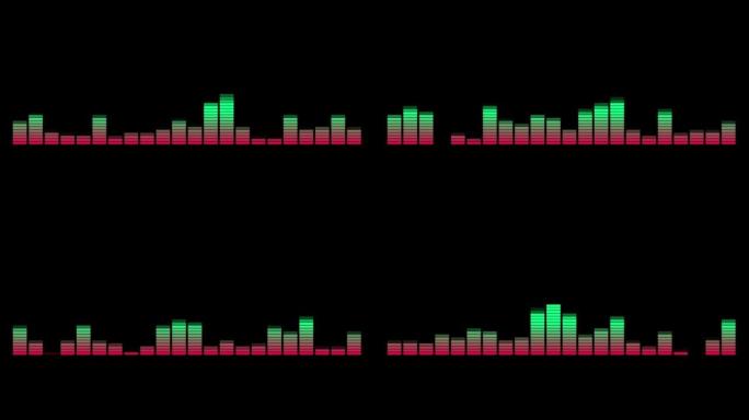 音频可视化条位于中央框架中，黑色，前面有光反射。3D动画: 音乐控制水平。