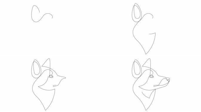 自绘狐狸单连续单线绘制的简单动画。手工绘制，白底黑线。