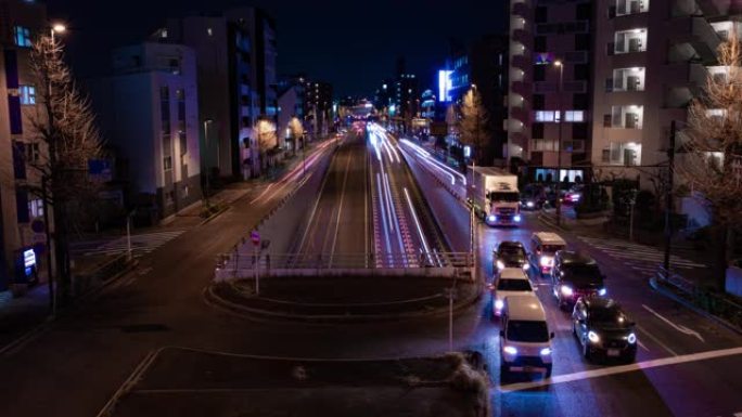 东京城市街道交通拥堵的夜晚时光倒流