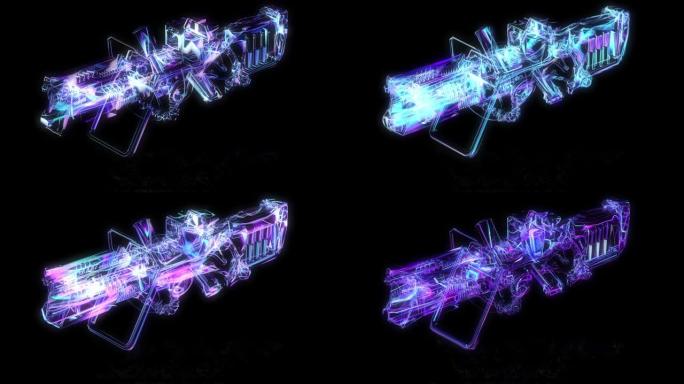 赛博朋克空中可视HUD数字武器。霓虹颜色的枪的3d渲染。