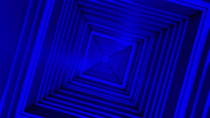 4k发光蓝色霓虹灯同心方形隧道背景