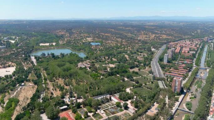 马德里: 西班牙首都Casa de Campo (国家森林公园) 的鸟瞰图-从上方看欧洲全景