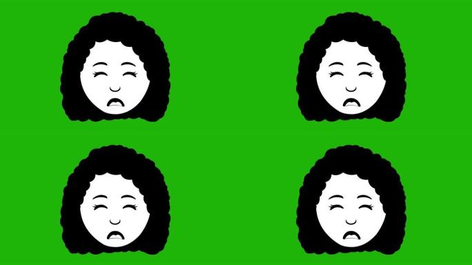 一个哭泣的卡通女人的脸的循环动画，用黑白绘制