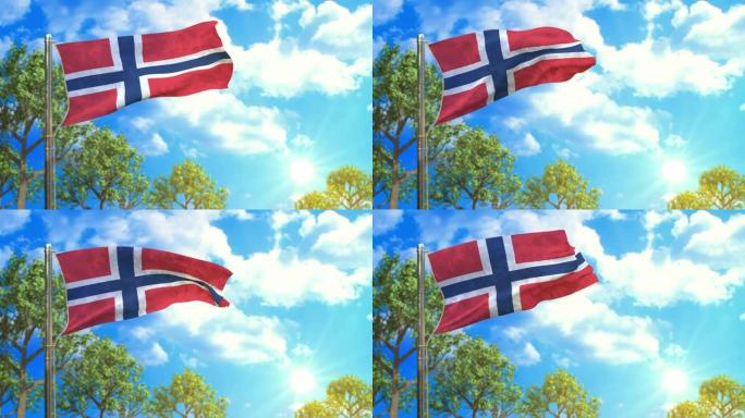 挪威国旗是阳光明媚的日子，良好生态的象征