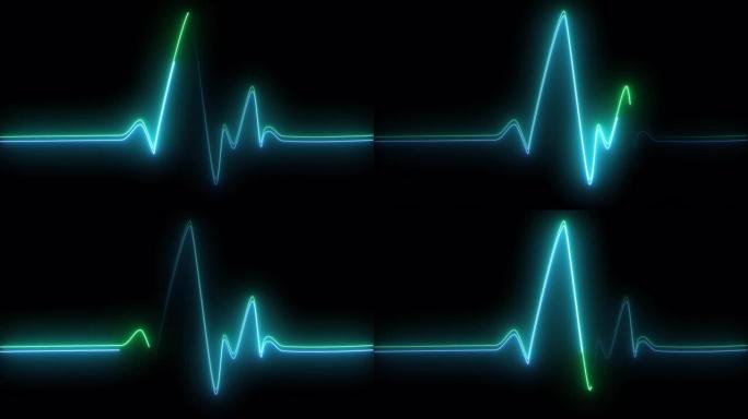 脉冲动画。心跳。黑色背景上的心电图。