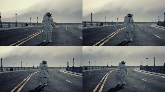 宇航员走在马路中间