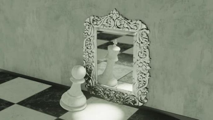 国际象棋棋子在镜子里看起来很惊讶，看到自己是国王4k