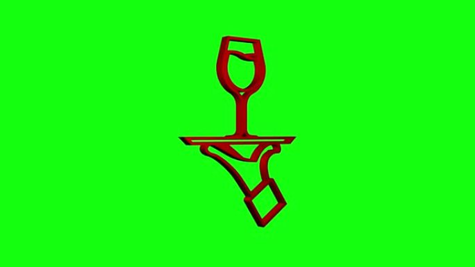 红色背景上3d风格的葡萄酒服务员。运动图形