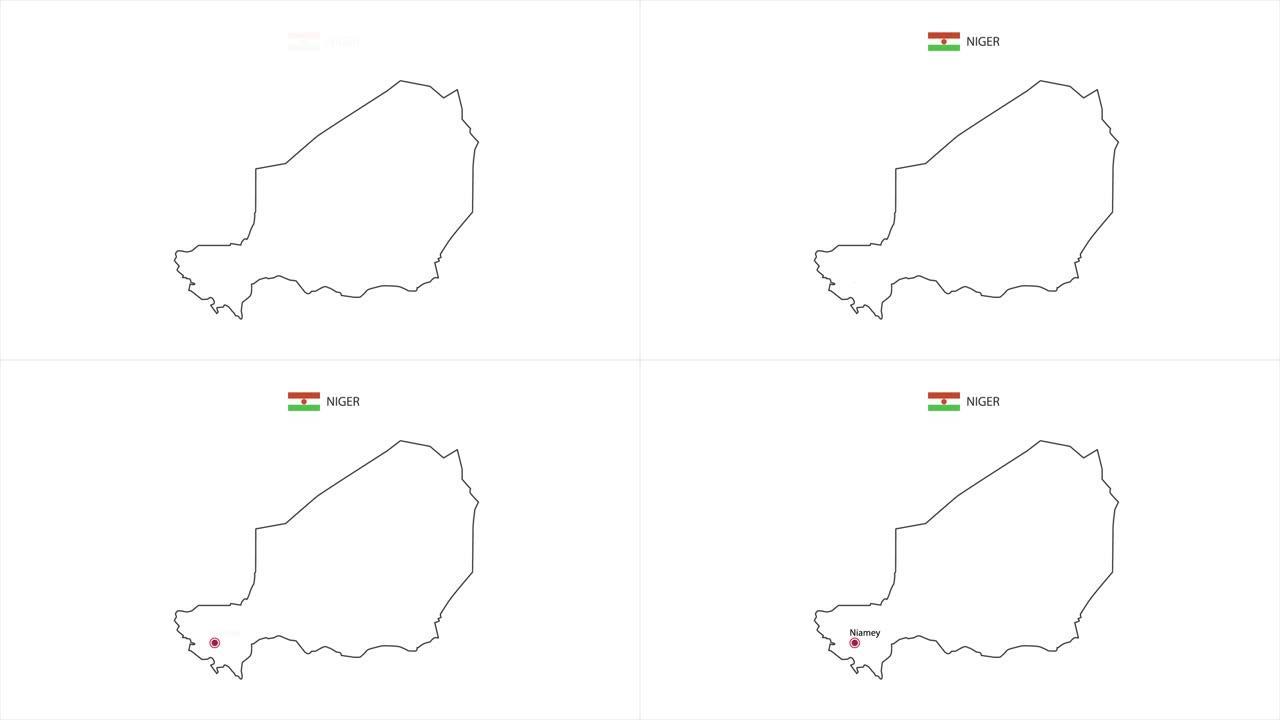 带有尼日尔国旗和尼日尔地图的尼亚美市运动点。