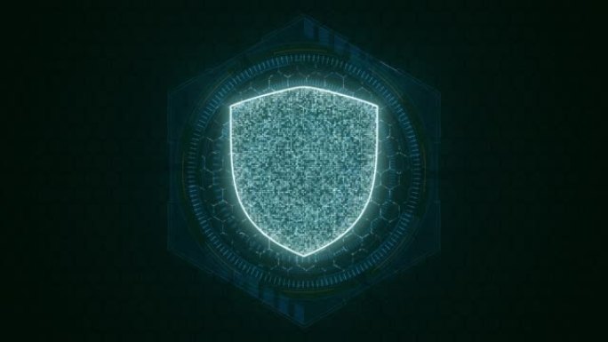 未来技术的六角形和圆旋转的蓝色安全密钥的运动图形抽象背景网络安全概念