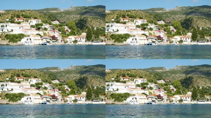 希腊。爱奥尼亚凯法利尼亚岛。该岛西海岸的Assos多彩村