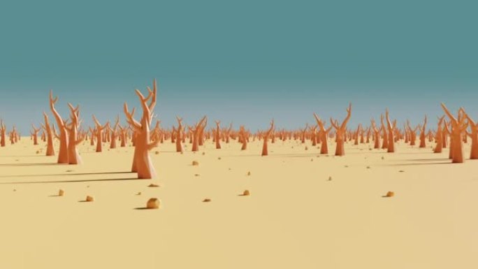 路过卡通干树的循环动画，3d渲染。