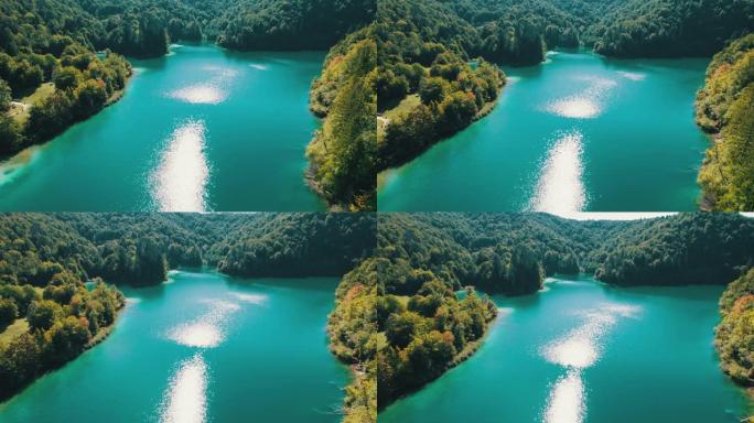 克罗地亚国家公园中十六湖的鸟瞰图，干净的自然