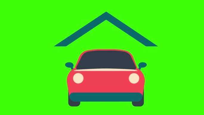 绿色屏幕上弹出的汽车和房屋图标