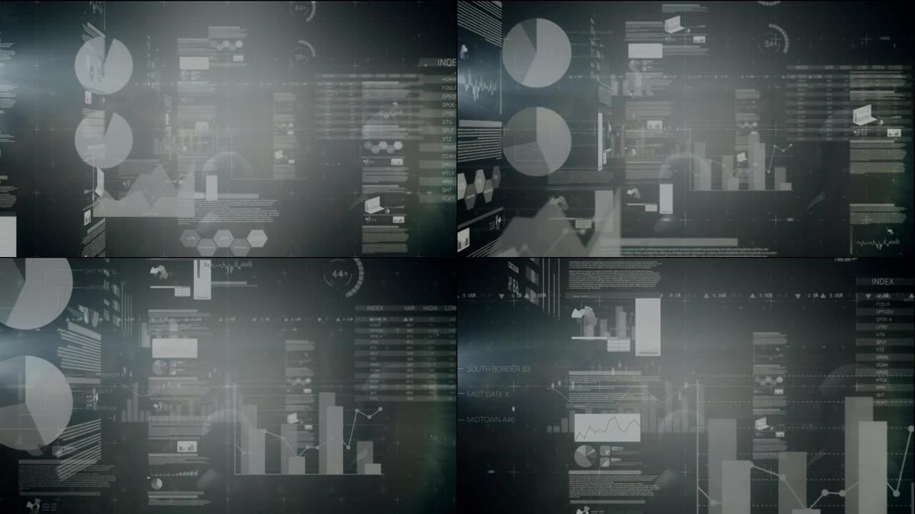 黑色背景上的金融数据处理动画