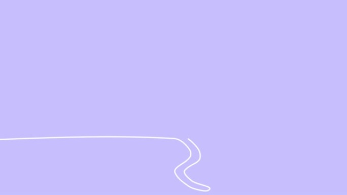 用耳朵自画动画猫。猫在紫罗兰背景上手绘白线动画。自绘简单动画。一条线小猫的连续绘制。4k镜头