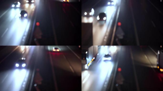 夜间高速公路上的汽车灯