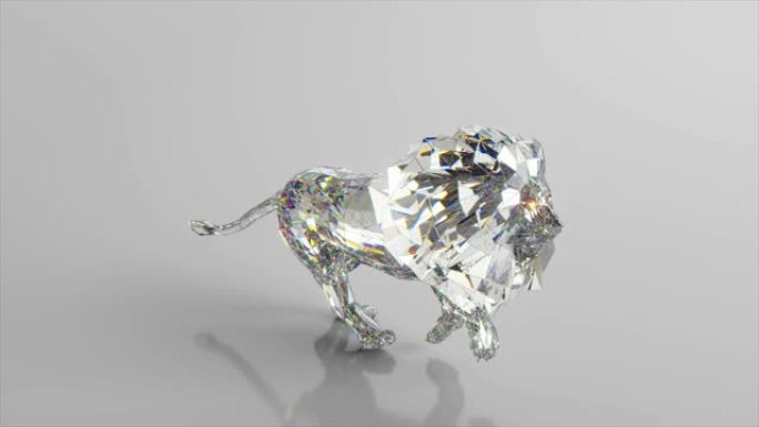奔跑的钻石狮子。自然和动物的概念。低聚。白色。无缝循环的3d动画