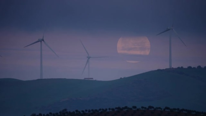西班牙安达卢西亚丘陵和月球上的风力涡轮机