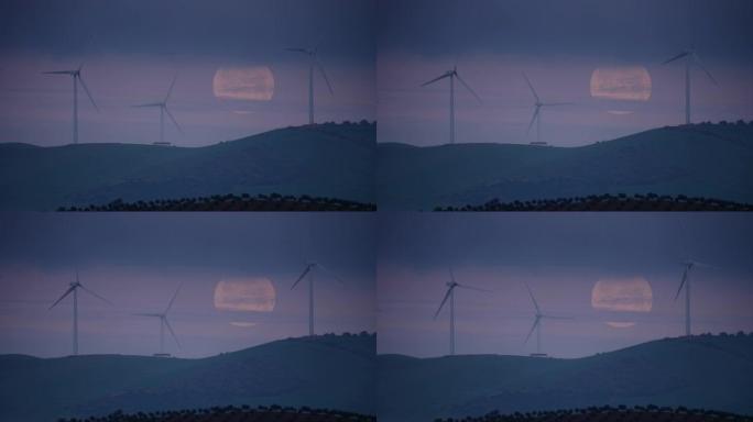 西班牙安达卢西亚丘陵和月球上的风力涡轮机
