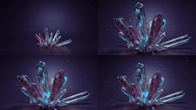 紫罗兰水晶石正在成长3D渲染动画
