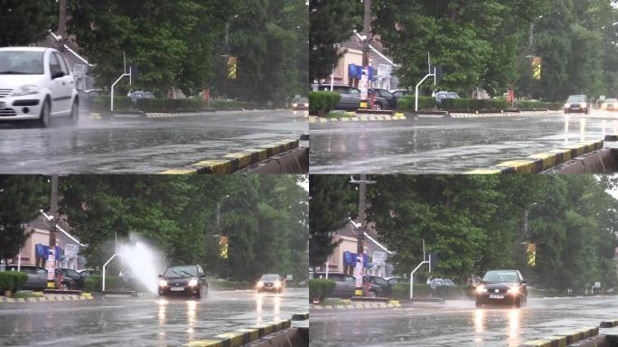 大雨中的汽车交通