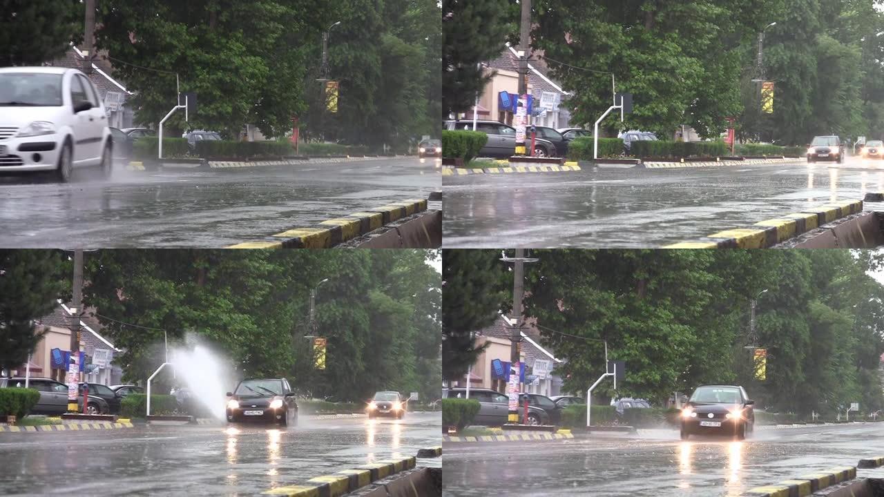 大雨中的汽车交通