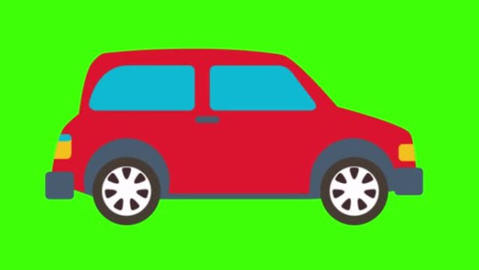 彩色简单动画的红色复古前铰链汽车隔离在绿色屏幕上4k